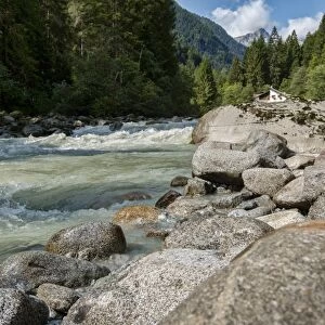 River Sarca and Adamello mountain range, Genova Valley, Trentino, Italy, Europe