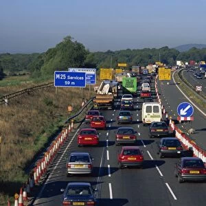 Roadworks causing traffic jam on the M25, England, United Kingdom, Europe