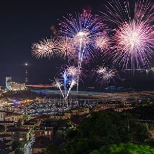 Fireworks on the town of Lerici, Castle of Lerici, municipality of Lerici