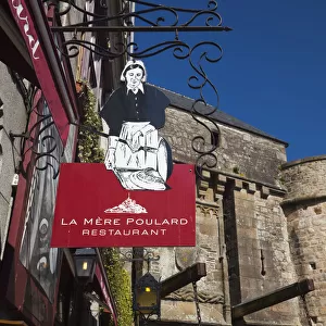 France, Normandy Region, Manche Department, Mont St-Michel, sign for the La Mere Poulard