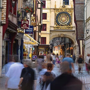 France, Normandy, Rouen, Le Gros Horloge and pedestrian road