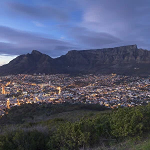 View of Table Mountain and City Bowl at dawn, Cape Town, Western Cape, South Africa