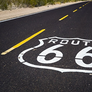 Highway marker on historic Route 66, Seligman, Arizona USA