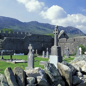 Ireland, County Mayo. Murrisk Abbey and Croagh Patrick