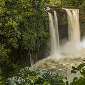 USA, Hawaii, The Big Island, Wailuku River, Rainbow Falls. Scenic of multiple waterfalls