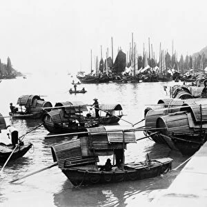 CHINA: HONG KONG, c1920. Sampan boats at a suburb waterfront in Hong Kong, China