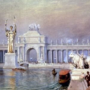 COLUMBIAN EXPOSITION, 1893. East end of Grand Basin at Worlds Columbian Exposition, Chicago, 1893. Oil on canvas by Charles Courtney Curran