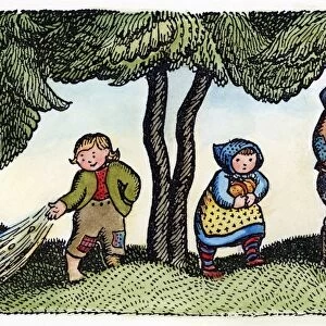GRIMM: HANSEL AND GRETEL. Hansel drops pebbles as his mother and father lead him