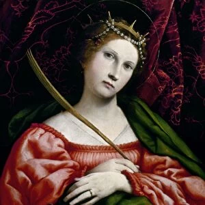 LOTTO: ST CATHERINE. Saint Catherine of Alexandria. Wood, 1522, by Lorenzo Lotto