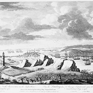 LOUISBOURG SIEGE, 1758. The siege of the French fortress of Louisbourg on Cape Breton Island, Nova Scotia, by the British under General Jeffrey Amherst in 1758. Line engraving, English, 1762