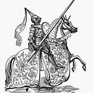 MIDDLE AGES: KNIGHTHOOD. A knight arrayed for a tournament. Line engraving, 19th century