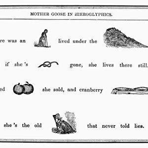 MOTHER GOOSE, 1849. Rebus from Mother Goose in Hieroglyphics, an American childrens book of 1849