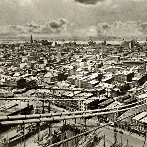 NEW YORK CITY, 1881. Downtown Manhattan from the Brooklyn Bridge. Photograph, 1881