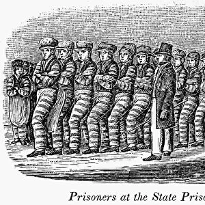 PRISONERS, 1842. Prisoners in the State Penitentiary at Auburn, New York. Wood engraving, 1842