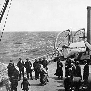 STEAMSHIP: 1914. Passengers on deck the The Empress of Ireland before she sank in the St