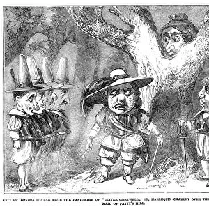 THEATER: PANTOMIME, 1851. Scene from the pantomime, Oliver Cromwell; or, Harlequin