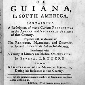 Title page of Edward Bancrofts An Essay on the Natural History of Guiana in South America, published in London, 1767. Owned by U. S. President John Adams