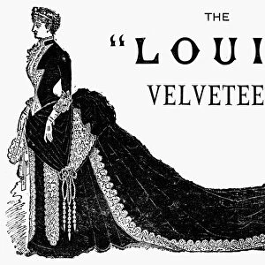 VELVETEEN, 1886. Advertisement from an English newspaper of 1886 for Louis velveteen
