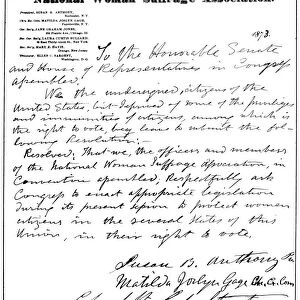 WOMENs RIGHTS MOVEMENT. Petition, signed by Susan B. Anthony and Elizabeth Cady Stanton