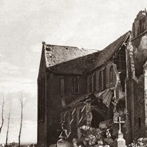WORLD WAR I: NIEUPORT. Destroyed church at Nieuport, Belgium. Photograph, c1916