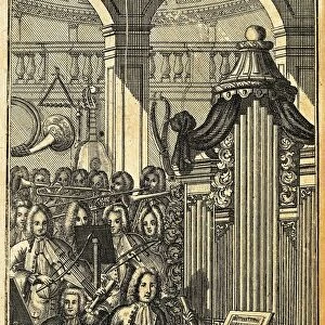 Concert at time of Johann Sebastian Bach (1685-1750), Musik-Lexikon publishing, illustration