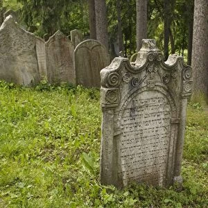 Czech Republic, Trebic, Jewish cemetery, close up of tombstone