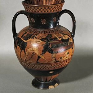Italy, Rome, Cerveteri, Black-figure pottery amphora with mythological scenes depicting Tideo killing Ismene