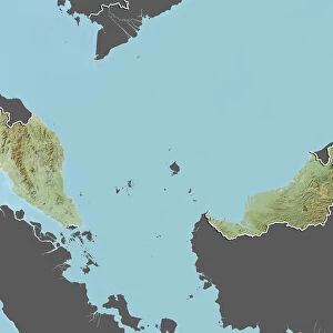 Malaysia, Relief Map With Border and Mask