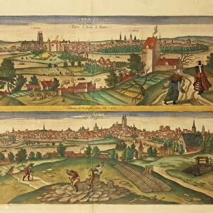 Map of Tours and Angers from Civitates Orbis Terrarum by Georg Braun, 1541-1622 and Franz Hogenberg, 1540-1590, engraving
