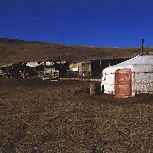 Nomadic Yurt tent in grassland