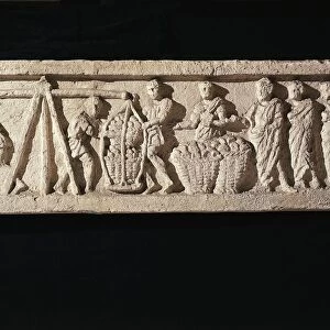 Relief portraying presentation of bres to Magistrates of the Republic, from baker M. Virgilio Eurisaces tomb, Porta Maggiore, Rome, Italy