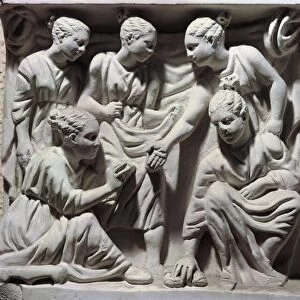 Roman civilization, relief portraying children playing with nuts, detail from sarcophagus