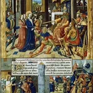 St Louis brought as prisoner before the Sultan (top). Bottom left: Louis discourses with Saracens