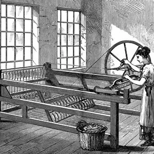 Woman using Spinning Jenny - Invented by James Hargreaves (c1720-78) in 1764. Wood