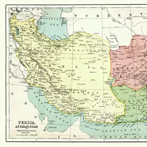 Antique map of Persia, Afghanistan, Beloochistan, 1897, late 19th Century