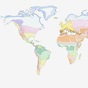 Illustration of global weather zones on world map