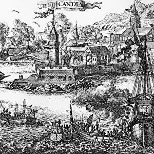 Siege of Candia, today Heraklion, on Crete by the Turks 1669, copper engraving
