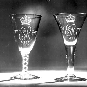 London: Coronation souvenir Glass Goblets with the Royal Cypher designed by James Powell and Sons