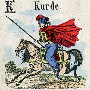 Abecedary. Letter K as Kurdish. Small encyclopedic alphabet, popular series