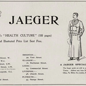 Advertisement for Dr Jaegers Sanitary Woollen System Co Ltd woollen clothing (engraving)