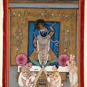 The Adoration of Krishna as Shrinath ji, 1800-25 (opaque w / c & gold on paper)