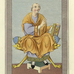 Aldhelm, Bishop of Sherborne (coloured engraving)