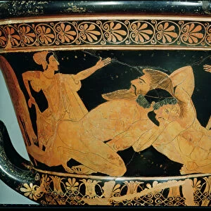 Attic red-figure calyx-krater depicting Herakles wrestling with Antaeus, from Cervetri, c