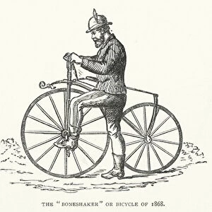 The "Boneshaker"or Bicycle of 1868 (engraving)