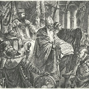 Casimir III of Poland proclaiming the Statute of Wislica, 1347 (engraving)