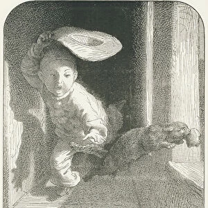 The cat steals Pierrot's roasted partridge (verse 9), 1880 (engraving)