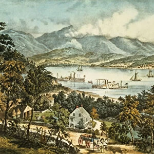 The Catskill Mountains from the Eastern shore of the Hudson (colour litho)
