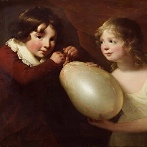 Two children with a pigs bladder (oil on canvas)