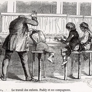 Children working on bobbins in London, Paddy and his companions, from Le Musee des Familles, 1848 (engraving)