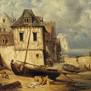 Coastal Fishing Village (oil on canvas)